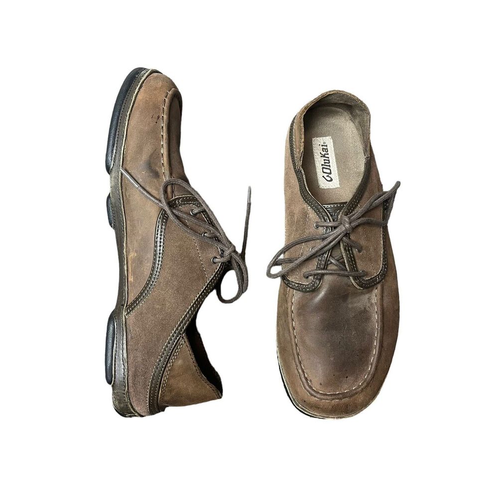 OluKai Kupa'a Lace Up/Slip On Leather Shoes Size 11.5  Brown Convertible Heel